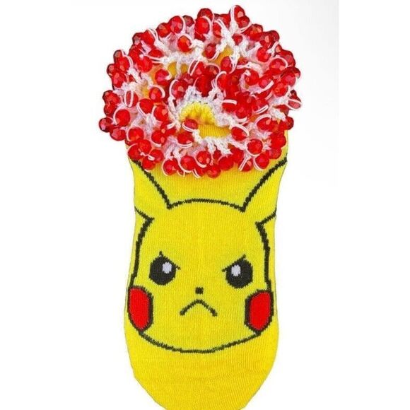 🎀2/$20🎀 Hand Beaded Pikachu Ankle Socks- Shoe Size 3-9 Women’s - Picture 1 of 2